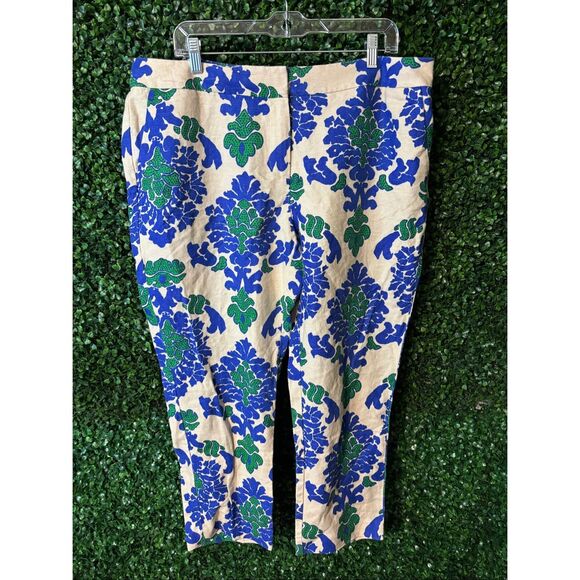 Boden | Blue Green Cream Floral Sorrento Ankle Skimmer Linen Pants, size 14R - Picture 1 of 4
